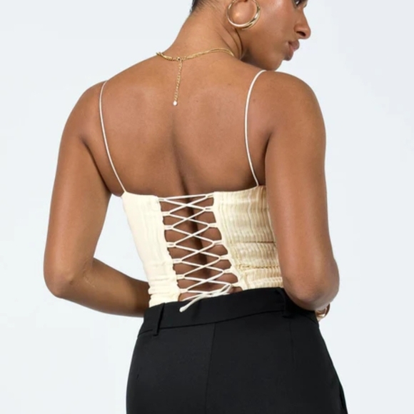 Princess Polly Cream Ribbed Bustier Bodysuit - Picture 4 of 8